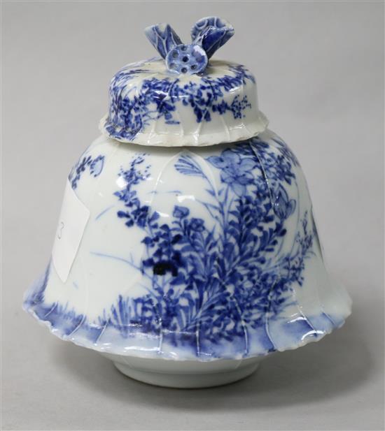 A Japanese blue and white lotus inkwell, liner and cover , possibly Hirado